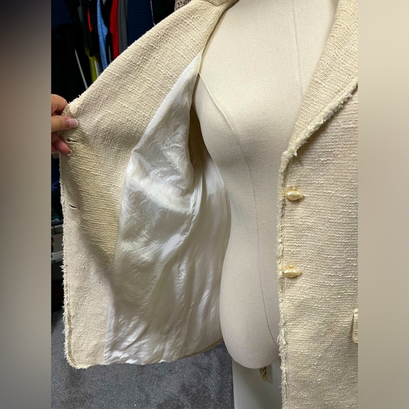 ZARA WOMEN NEW 100% Cotton Tweed Textured BLAZER w/ Pockets OYSTER WHITE Size L - Picture 10 of 12